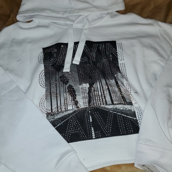 Calvin Klein M Medium Crop Top Sweater Hooded whit - Picture 4 of 4